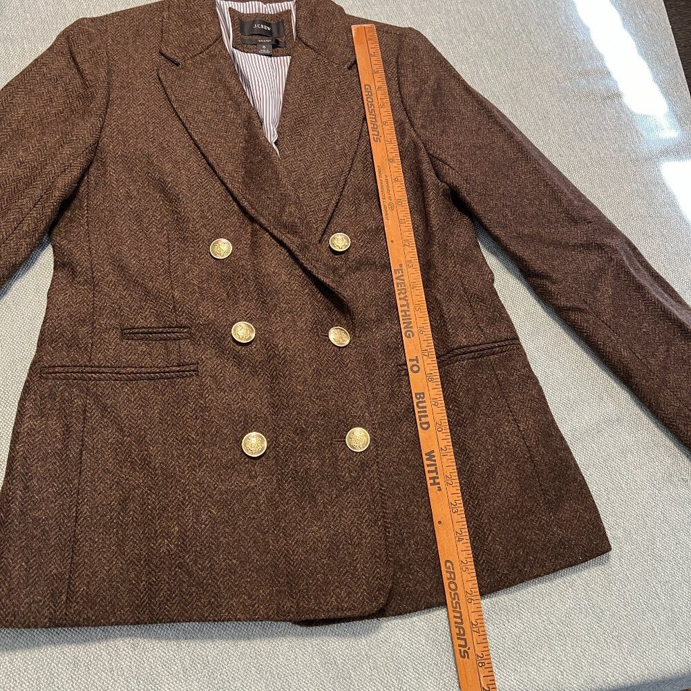 J CREW BRISTOL DOUBLE BREASTED BLAZER DARK CHOCOLATE WOOL HERRINGBONE SIZE 6 - Picture 11 of 12